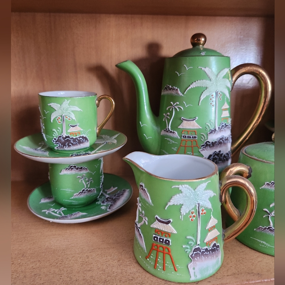 Vintage Green Moriyama Repro Green Tea Set - Made in Japan - Mid Century